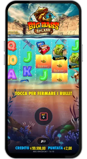 Big Bass Splash reels in motion with scatter symbols landing on the grid and fish money values revealed