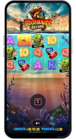 Big Bass Splash reels displaying three scatter symbols simultaneously landing to activate the free spins bonus round
